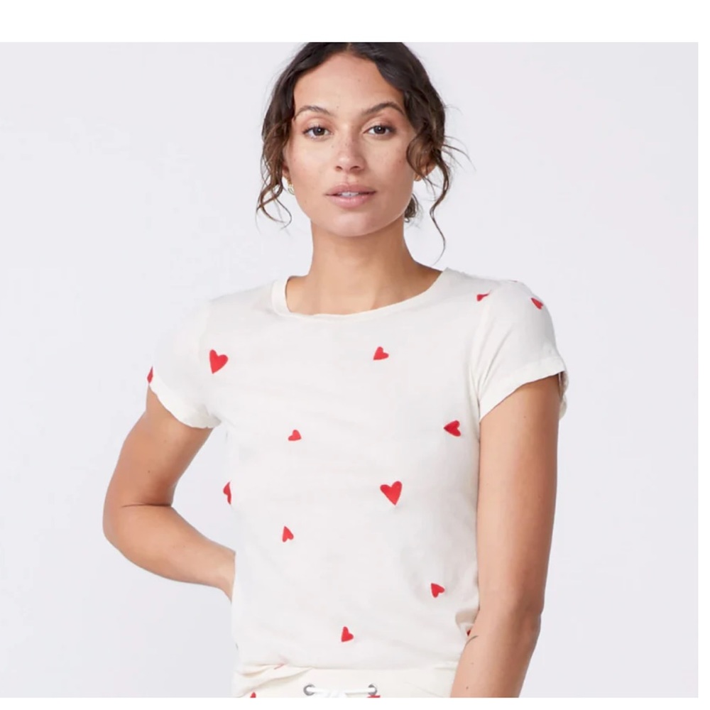 Monrow - Embroidered Heart Tee Shirt - Bone